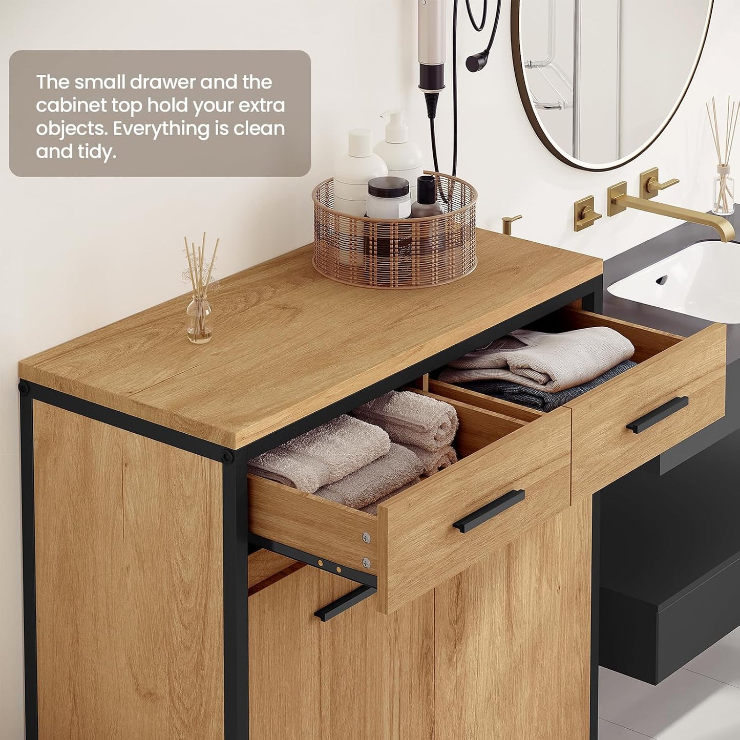 EUGAD Bathroom Cabinet with 2 Foldable Laundry Bags