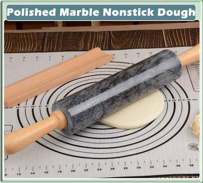 Marble Rolling Pin with Wooden Cradle Thick Handle Set