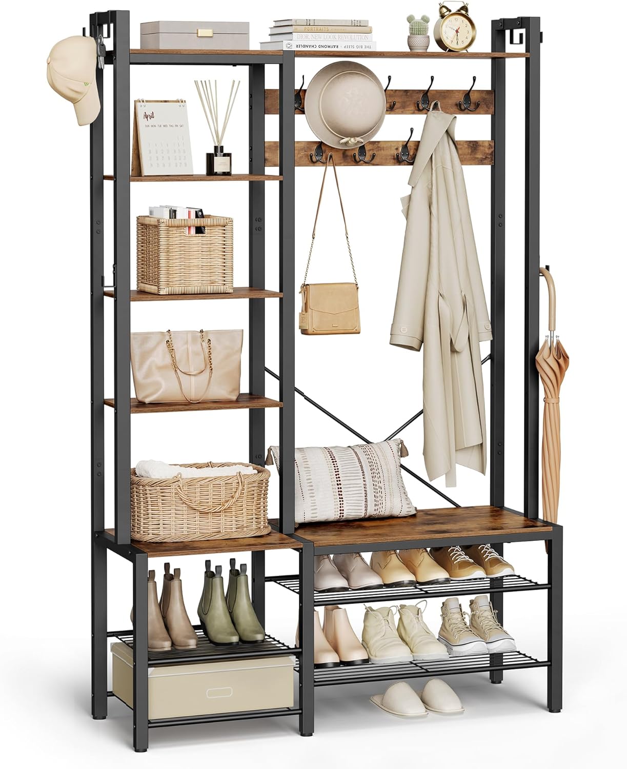 VASAGLE Hall Tree with Bench and Shoe Storage HSR426B01