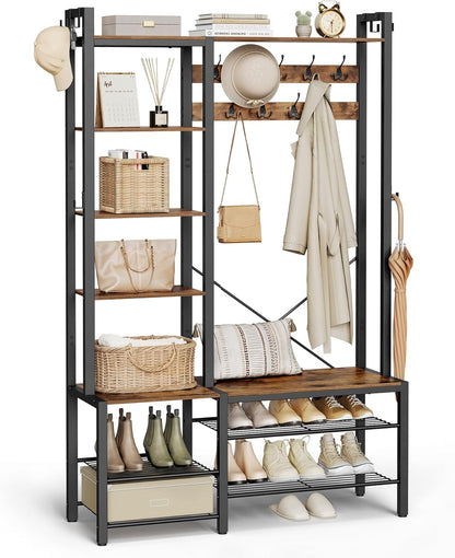 VASAGLE Hall Tree with Bench and Shoe Storage HSR426B01