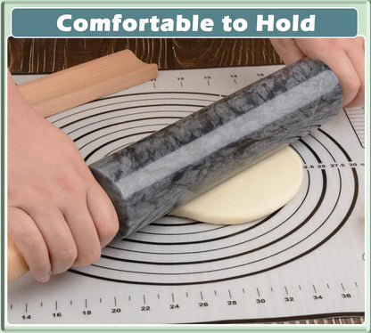 Marble Rolling Pin with Wooden Cradle Thick Handle Set