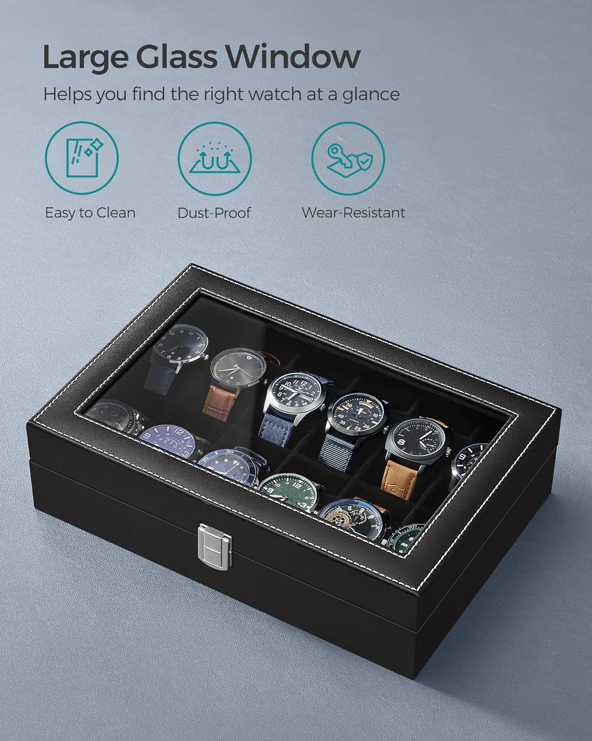 SONGMICS Watch Box with 12 Slots JWB12B