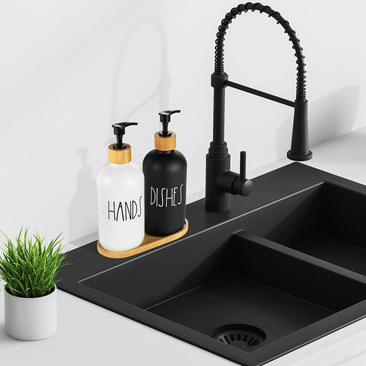 Set Of 2 Soap Dispenser with Bamboo tray