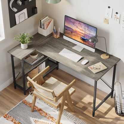 L Shaped Desk with Storage Shelves