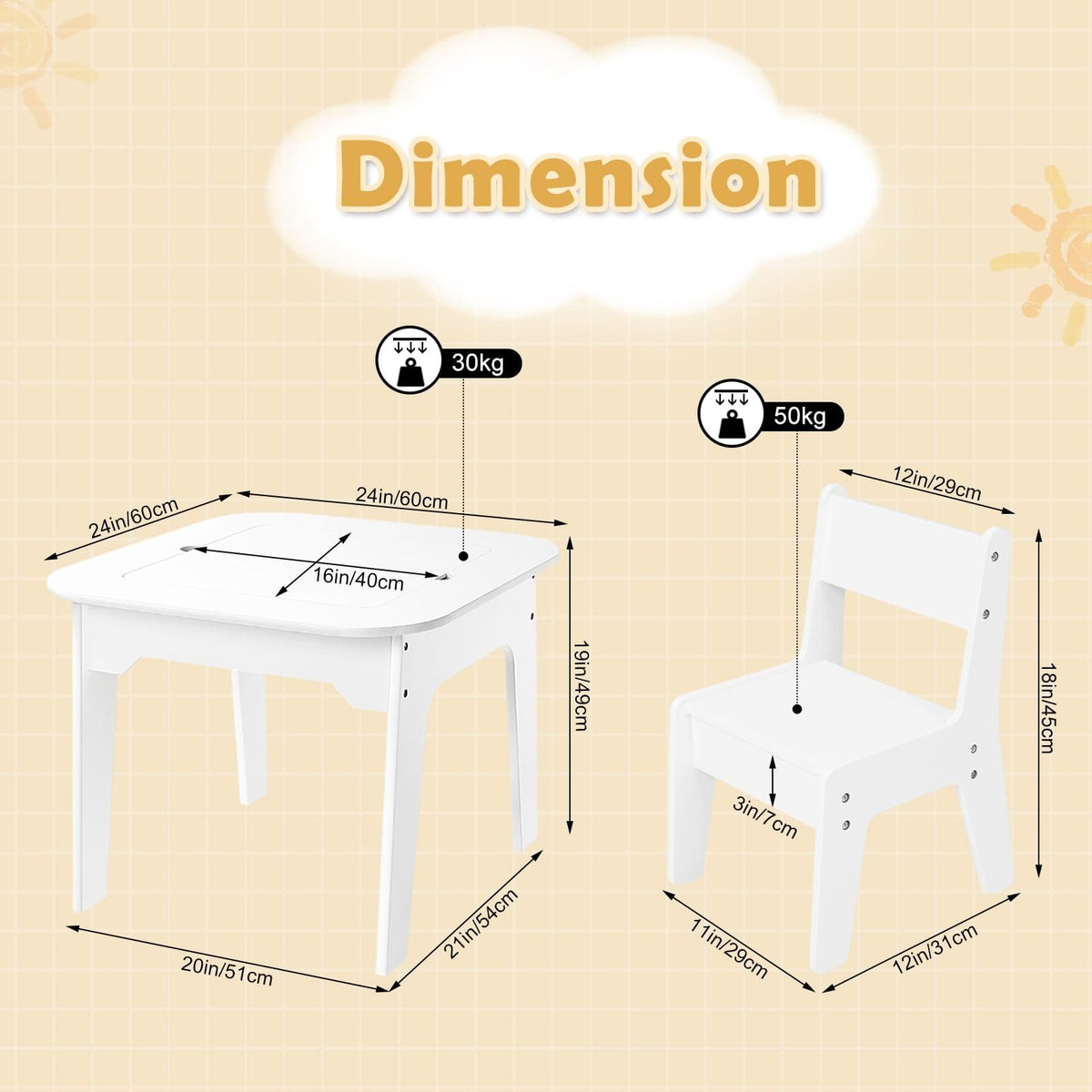 WOLTU Children's Table with 2 Chairs SG028WS