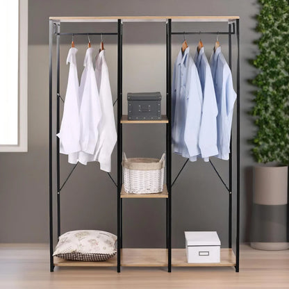 Metal Open Wardrobe With Wooden Shelves