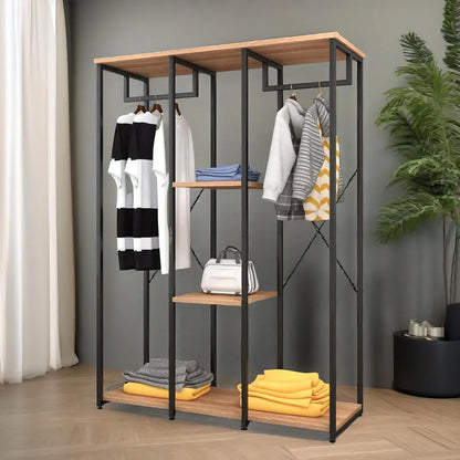 Metal Open Wardrobe With Wooden Shelves