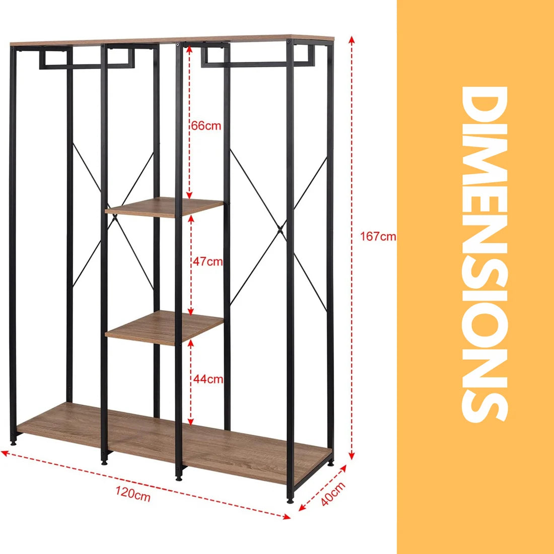 Metal Open Wardrobe With Wooden Shelves