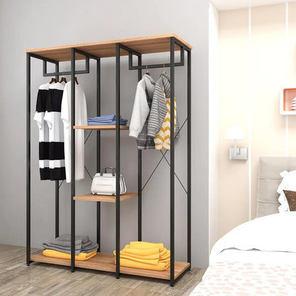 Metal Open Wardrobe With Wooden Shelves