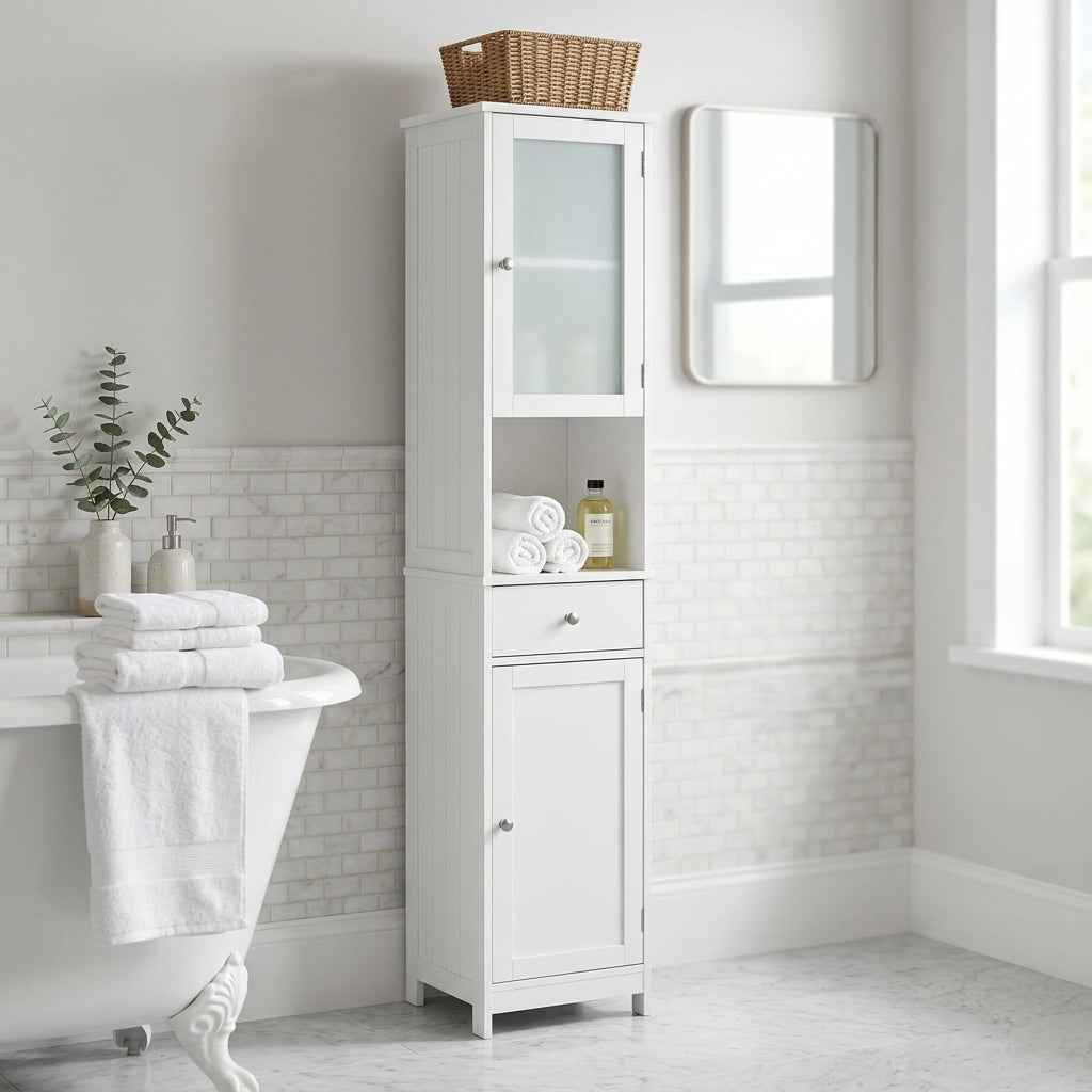 Serene White Tall Storage Tower