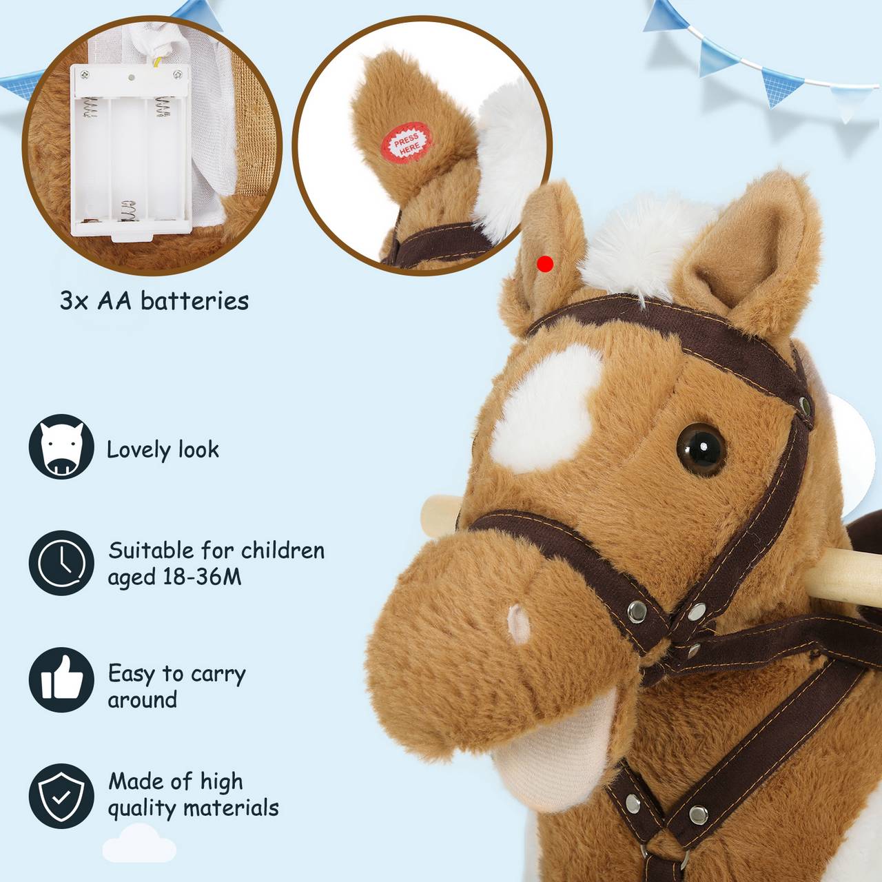 WOLTU Rocking Horse Rocking Animal Baby Toy with Animal Sounds and Handles