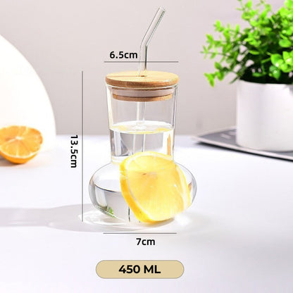 Glass Tumbler with Bamboo Lid and Straw