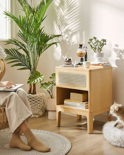 VASAGLE Rattan Bedside Table