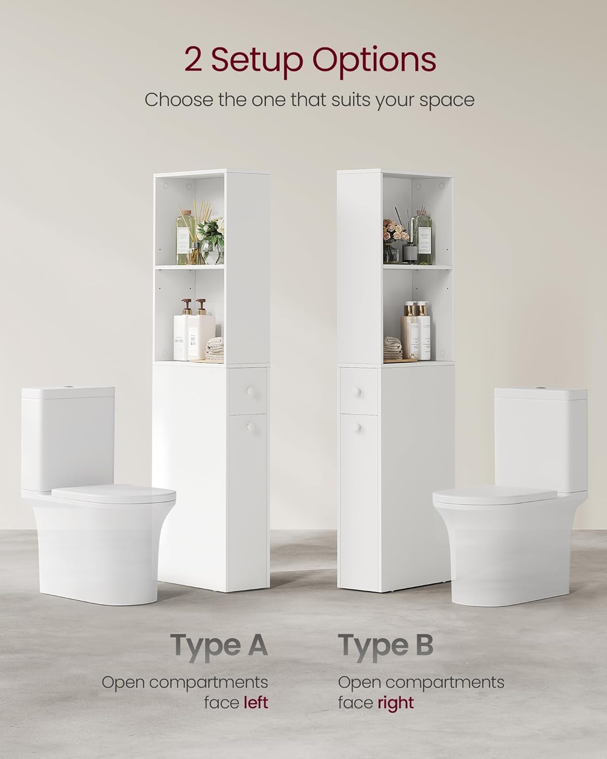 VASAGLE Slim Bathroom Storage Cabinet UBBK567T14