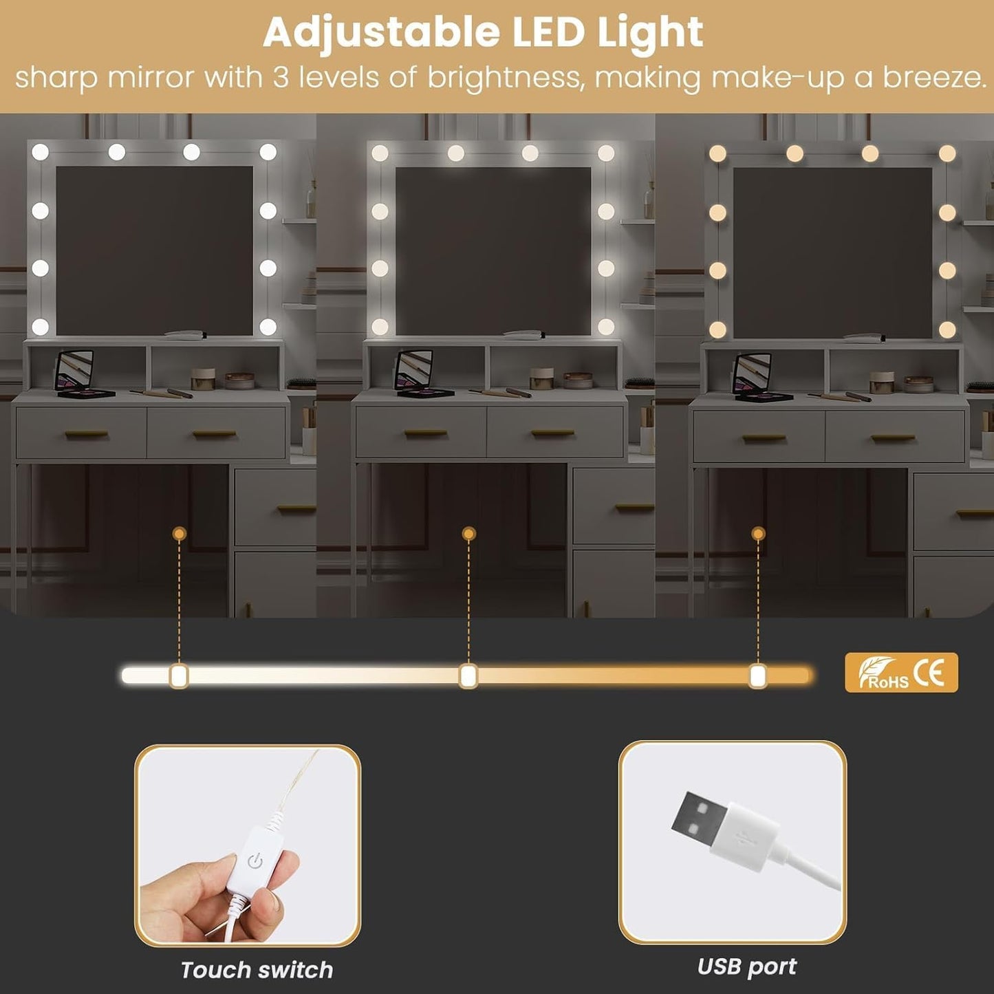 WOLTU Dressing Table with LED Lights