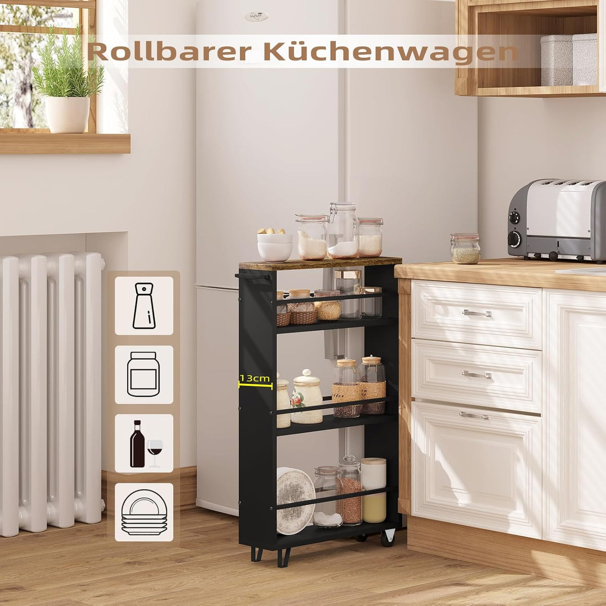 WOLTU Kitchen Trolley with 3 Levels