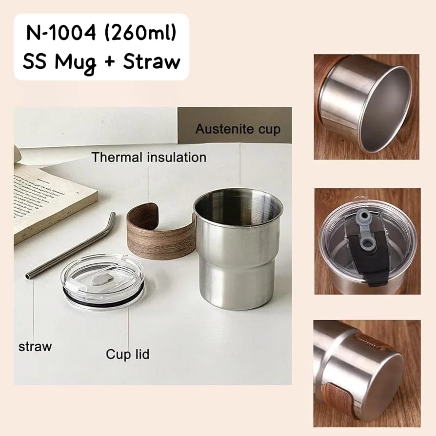 Stainless Steel Coffee Cup with Sleeves and Straw (20263c)