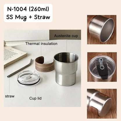 Stainless Steel Coffee Cup with Sleeves and Straw (20263c)