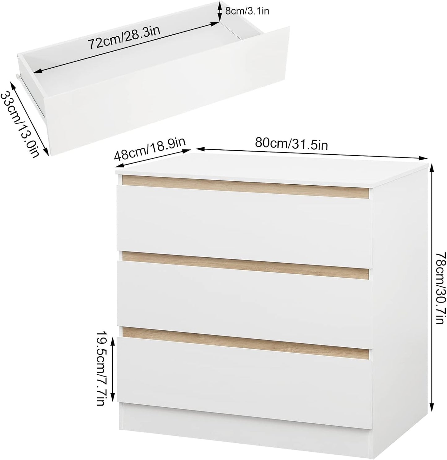 WOLTU Changing Table with 3 Drawers WT003