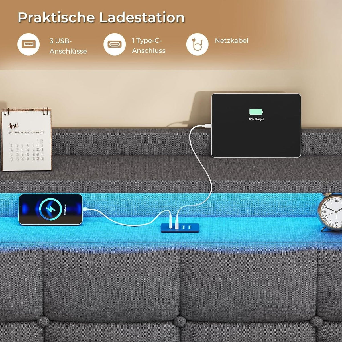 Floating Bed with LED Lighting