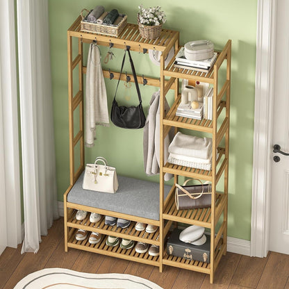 4-in-1 Bamboo Entryway Hall Tree