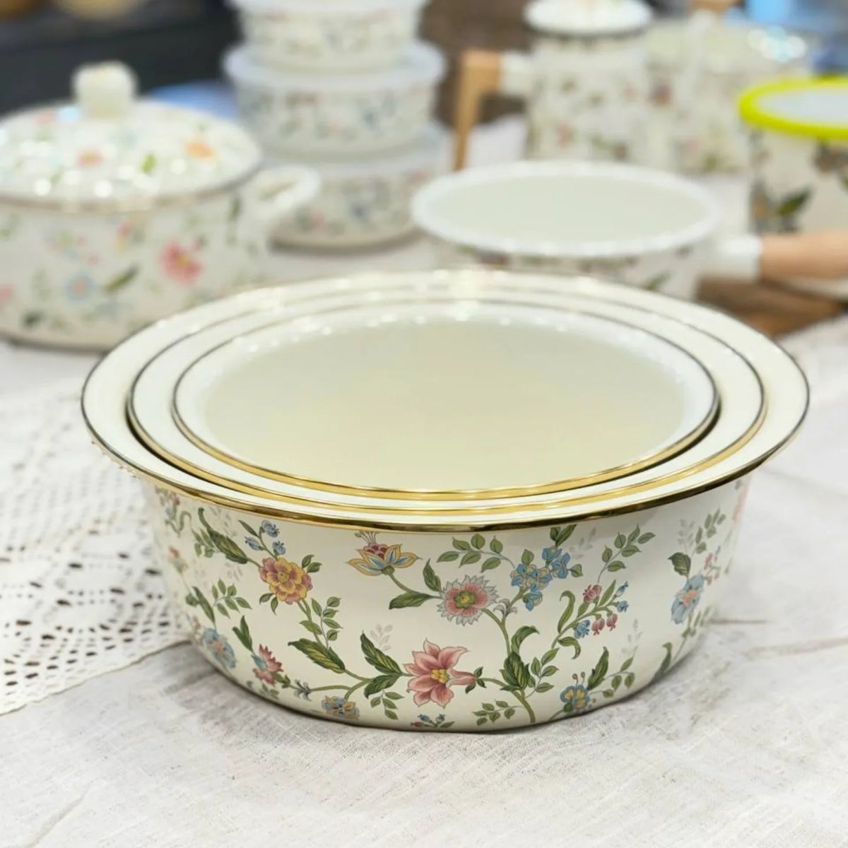 Floral Enamel Serving Bowl