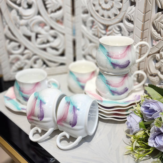 Porcelain Espresso Cup & Saucer Set of 6